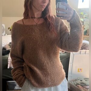 Abercrombie & Fitch wide neck ultra soft Brown Sweater knit tan back seam long
